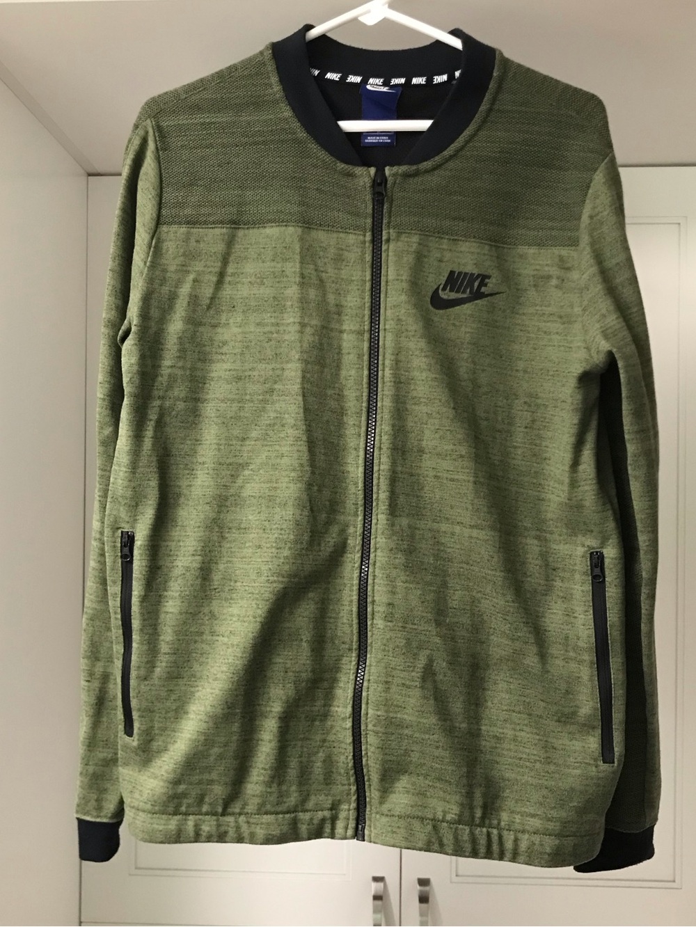 Nike Olive Green Zip-Up Bomber Jacket/ Sweater with Black Trim M